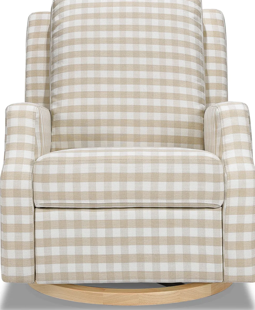 Namesake Crewe Swivel Glider Recliner - Tan Gingham w/Light Wood Base