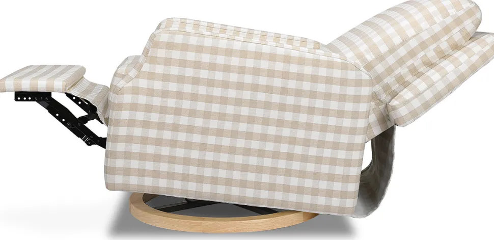 Namesake Crewe Swivel Glider Recliner - Tan Gingham w/Light Wood Base