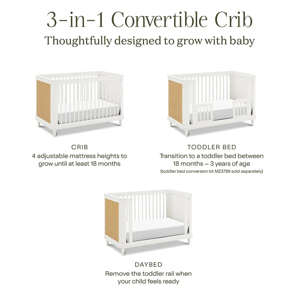 Namesake Marin w/ Cane 3-in-1 Convertible Crib - Warm White / Honey Cane