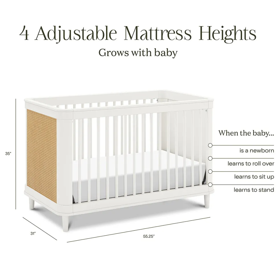 Namesake Marin w/ Cane 3-in-1 Convertible Crib - Warm White / Honey Cane