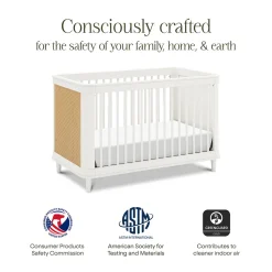 Namesake Marin w/ Cane 3-in-1 Convertible Crib - Warm White / Honey Cane