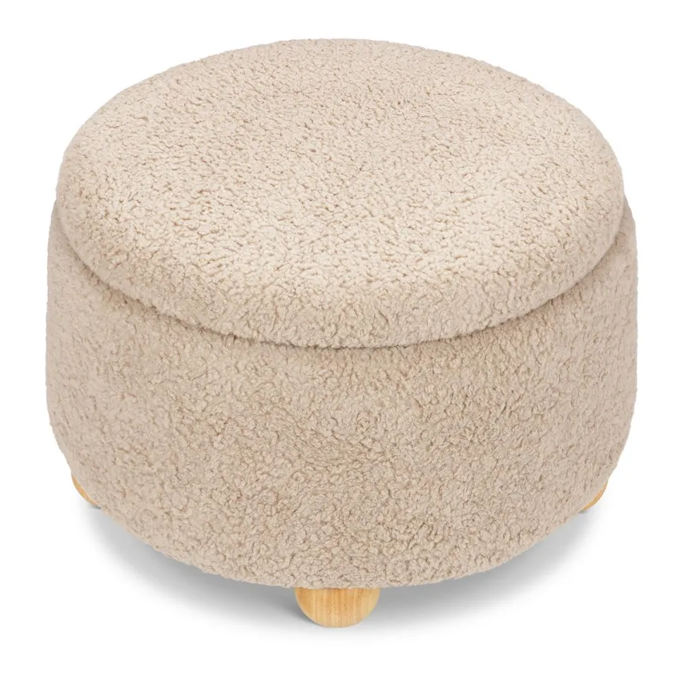 Namesake Tuffet Storage Ottoman - Chai Shearling with Honey Ball Feet