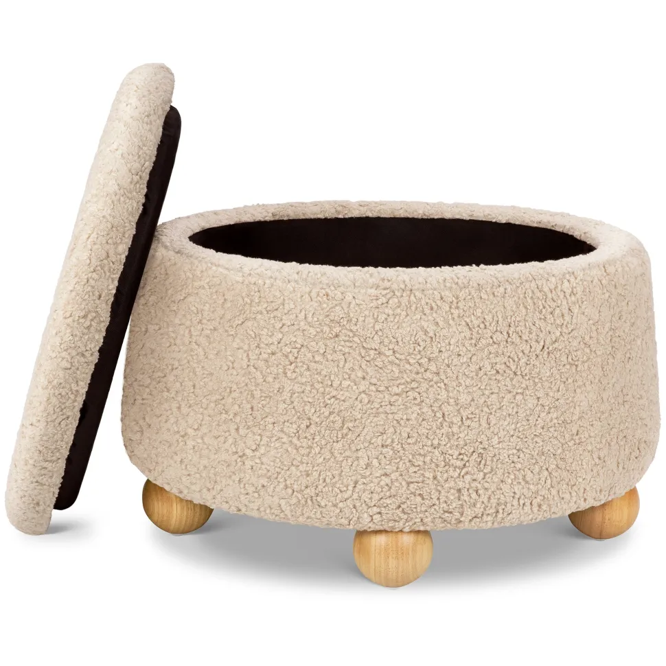Namesake Tuffet Storage Ottoman - Chai Shearling with Honey Ball Feet