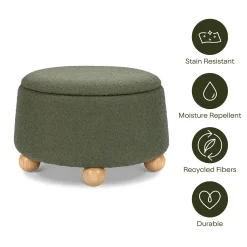Namesake Tuffet Storage Ottoman - Performance Olive Boucle with Honey Ball Feet
