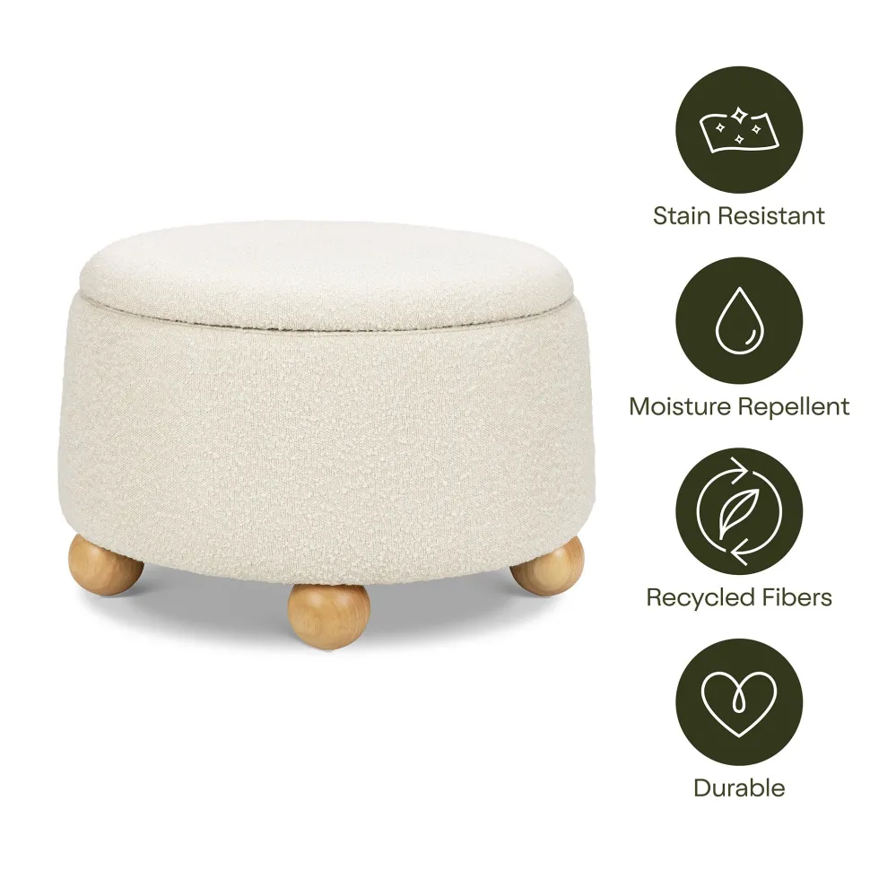 Namesake Tuffet Storage Ottoman - Performance Ivory Boucle with Honey Ball Feet