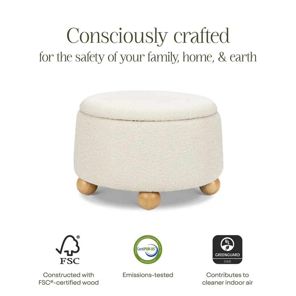 Namesake Tuffet Storage Ottoman - Performance Ivory Boucle with Honey Ball Feet
