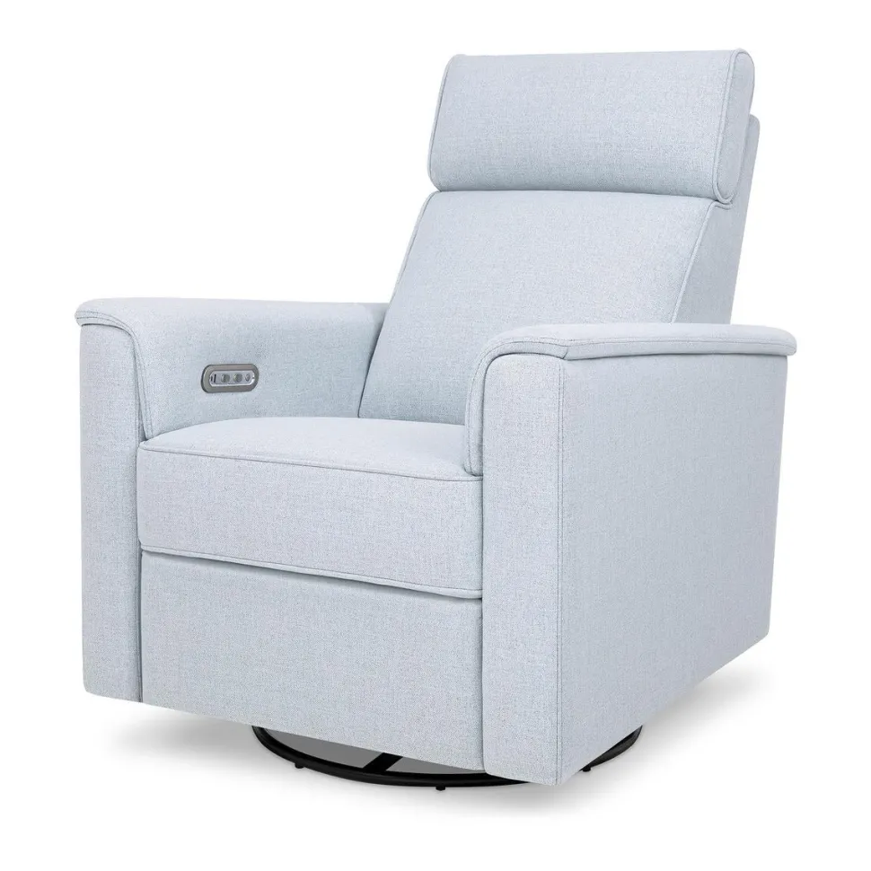 Namesake Willa Plus Electric Glider Recliner w/ Electric Headrest - Performance Blue Chambray Eco-Twill