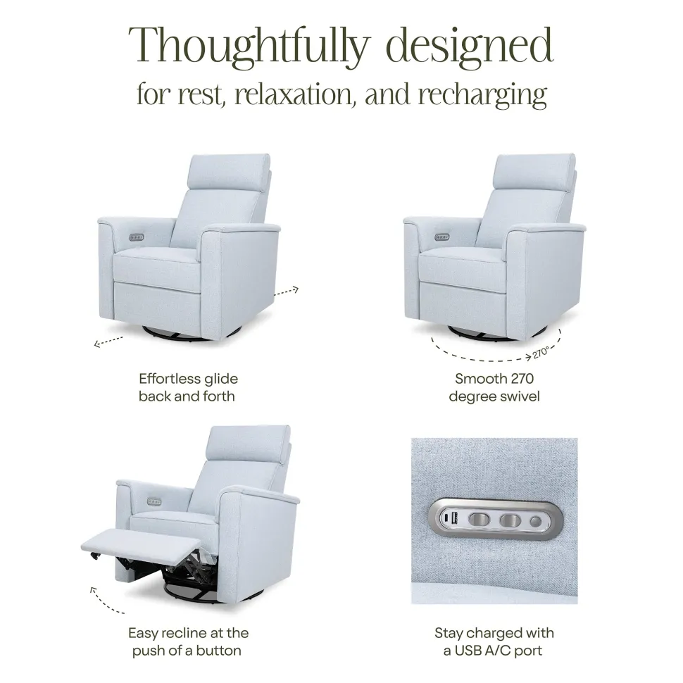 Namesake Willa Plus Electric Glider Recliner w/ Electric Headrest - Performance Blue Chambray Eco-Twill