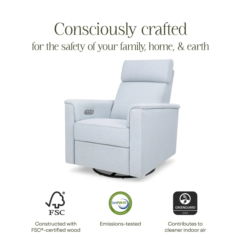 Namesake Willa Plus Electric Glider Recliner w/ Electric Headrest - Performance Blue Chambray Eco-Twill