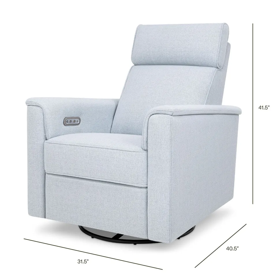 Namesake Willa Plus Electric Glider Recliner w/ Electric Headrest - Performance Blue Chambray Eco-Twill