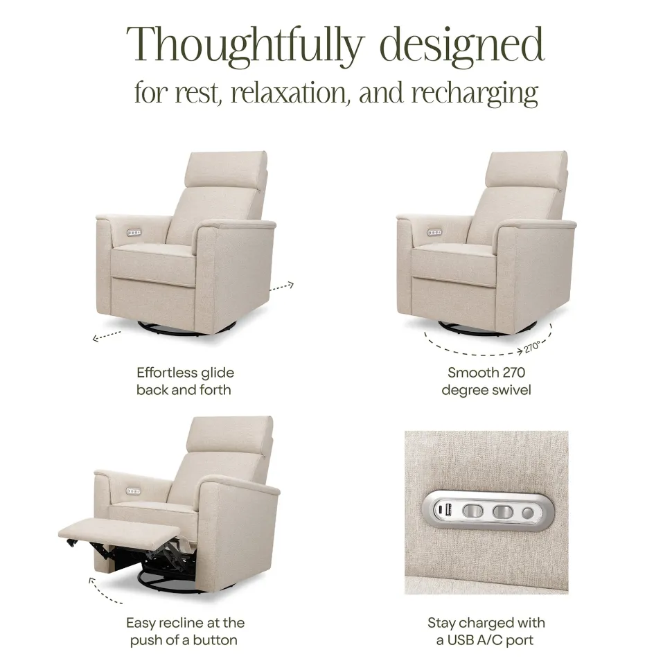Namesake Willa Plus Electric Glider Recliner w/ Electric Headrest - Performance Beach Eco-Weave