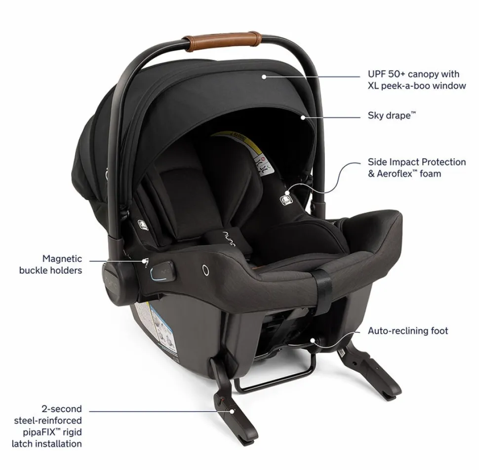Nuna DEMI Next Double Stroller with Rider Board + PIPA urbn Travel System Bundle - Caviar