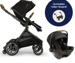 Nuna DEMI Next Stroller with Rider Board + PIPA urbn Travel System - Caviar