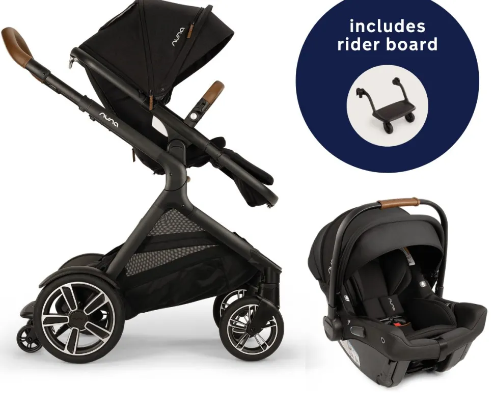 Nuna DEMI Next Stroller with Rider Board + PIPA urbn Travel System - Caviar