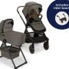 Nuna DEMI Next Stroller with Rider Board + DEMI Next Bassinet with Stand Bundle - Granite