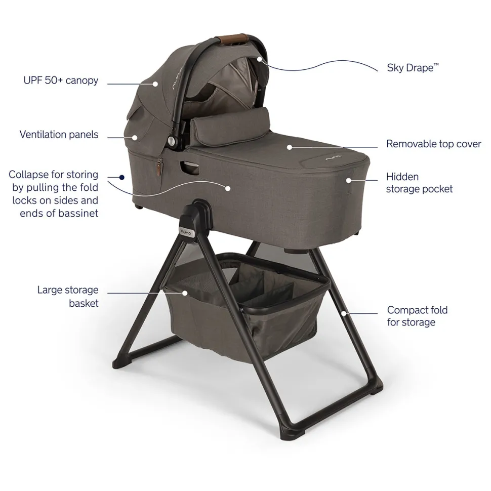 Nuna DEMI Next Stroller with Rider Board + DEMI Next Bassinet with Stand Bundle - Granite