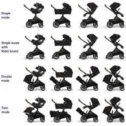 Nuna DEMI Next Stroller with Rider Board + DEMI Next Bassinet with Stand Bundle - Granite