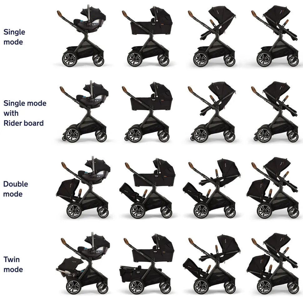 Nuna DEMI Next Stroller with Rider Board + DEMI Next Bassinet with Stand Bundle - Granite