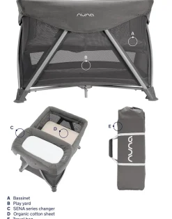 Nuna SENA Aire Playard with Zip-Off Bassinet + Changer (One Box) - Granite