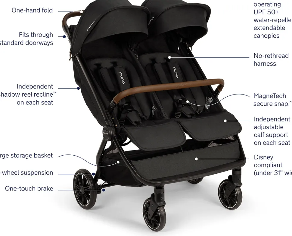 Nuna TRVL dubl Lightweight Side by Side Double Stroller - Caviar
