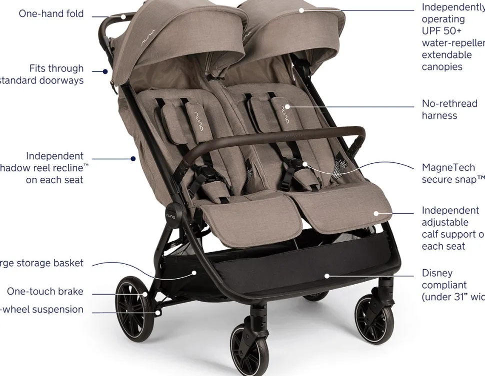 Nuna TRVL dubl Lightweight Side by Side Double Stroller - Cedar