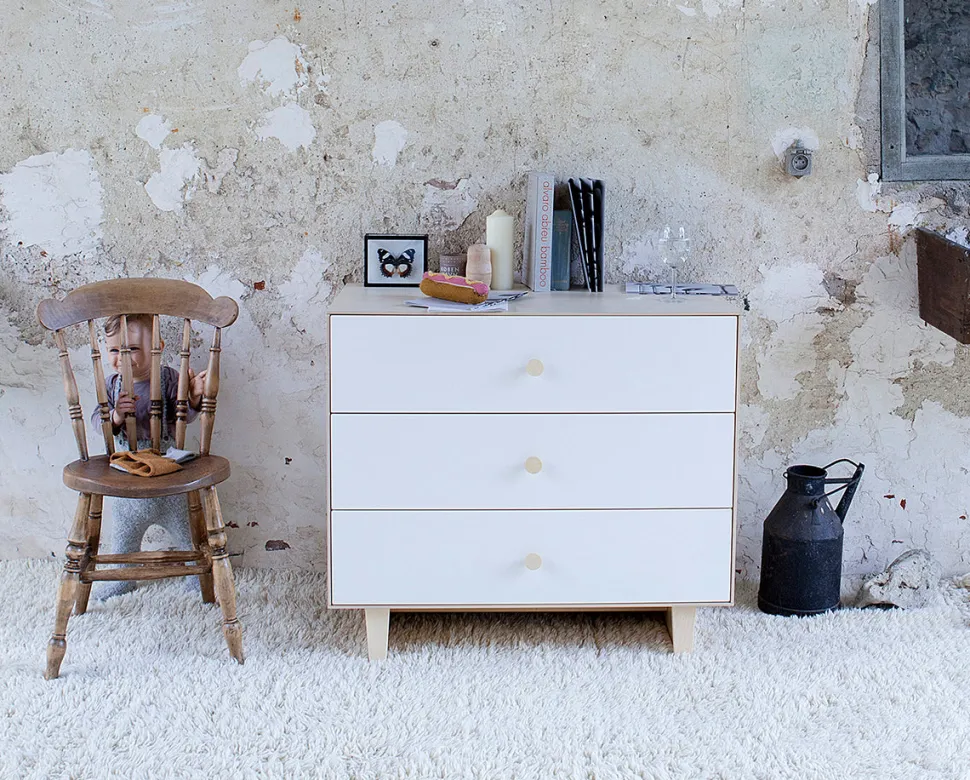 Oeuf 3 Drawer Dresser - Rhea - White/Birch