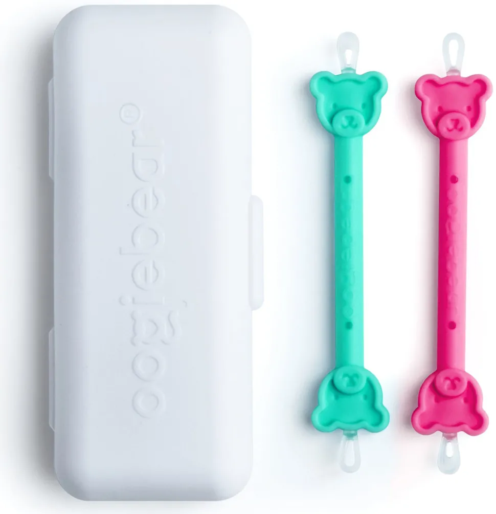 Oogiebear Infant Nose & Ear Cleaner Two Pack - Raspberry/Sea Foam with Case