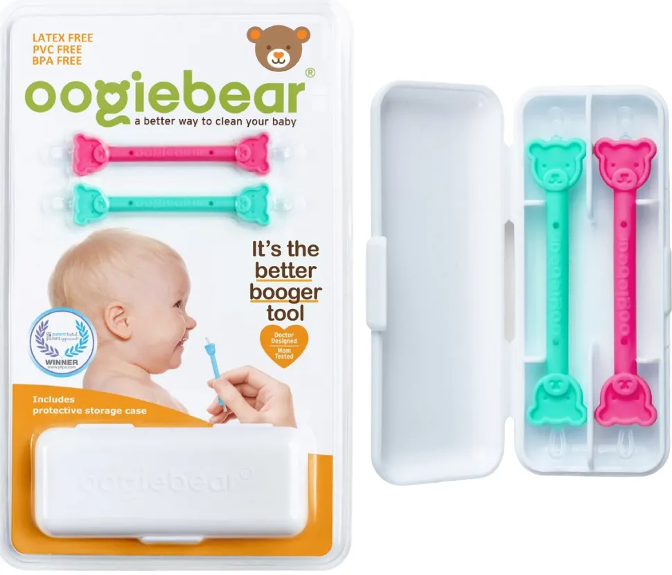 Oogiebear Infant Nose & Ear Cleaner Two Pack - Raspberry/Sea Foam with Case