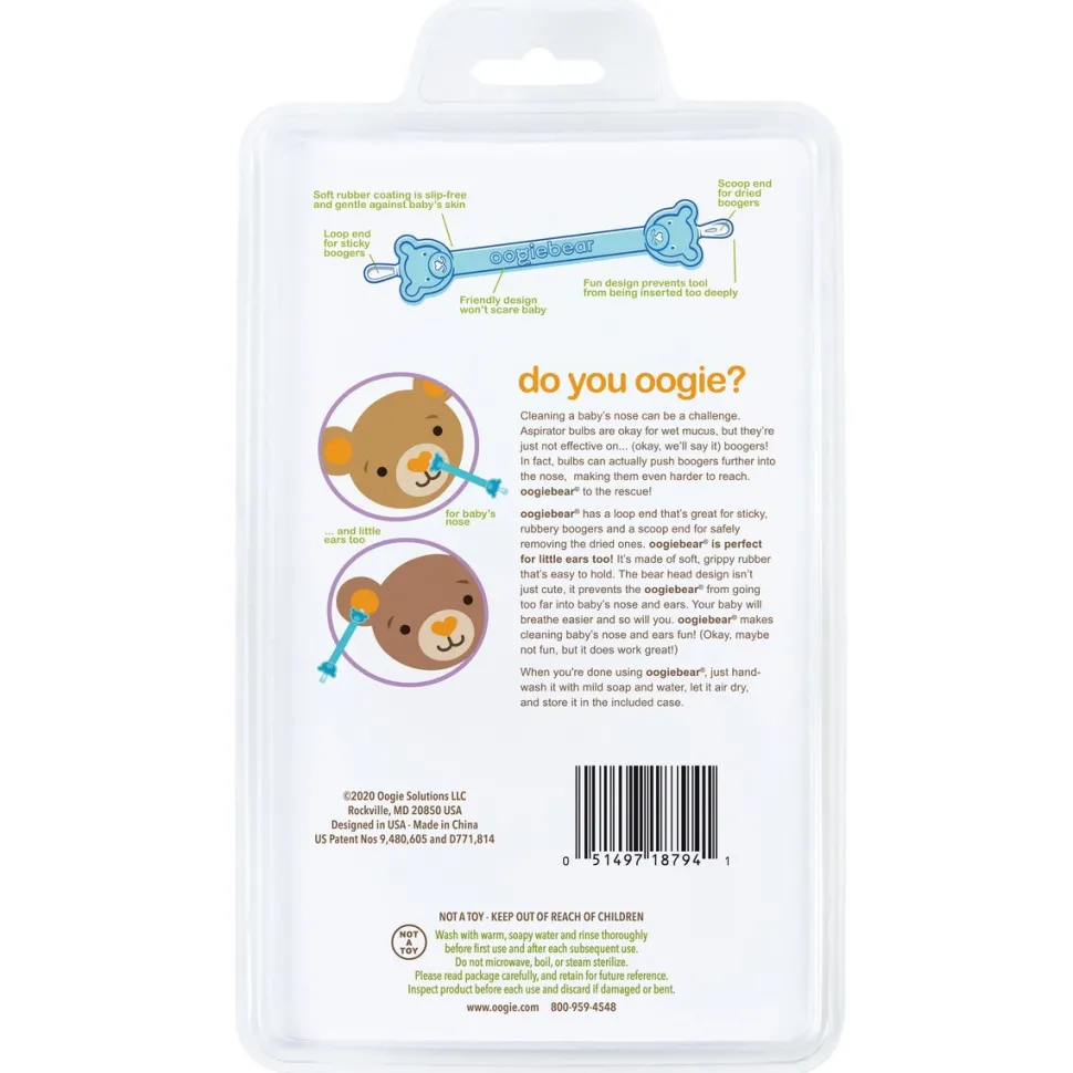 Oogiebear Infant Nose & Ear Cleaner Two Pack - Raspberry/Sea Foam with Case