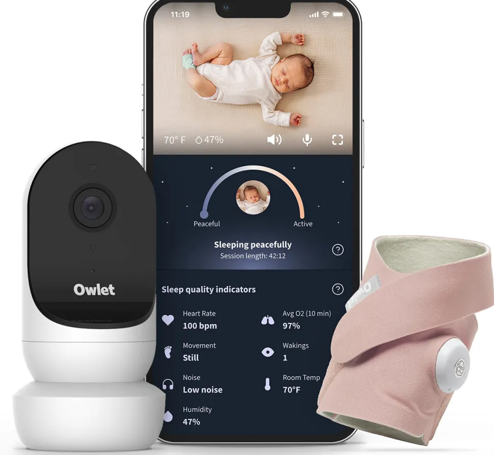 Owlet Cam 2 & Dream Sock Duo Smart Baby Monitoring System - Dusty Rose