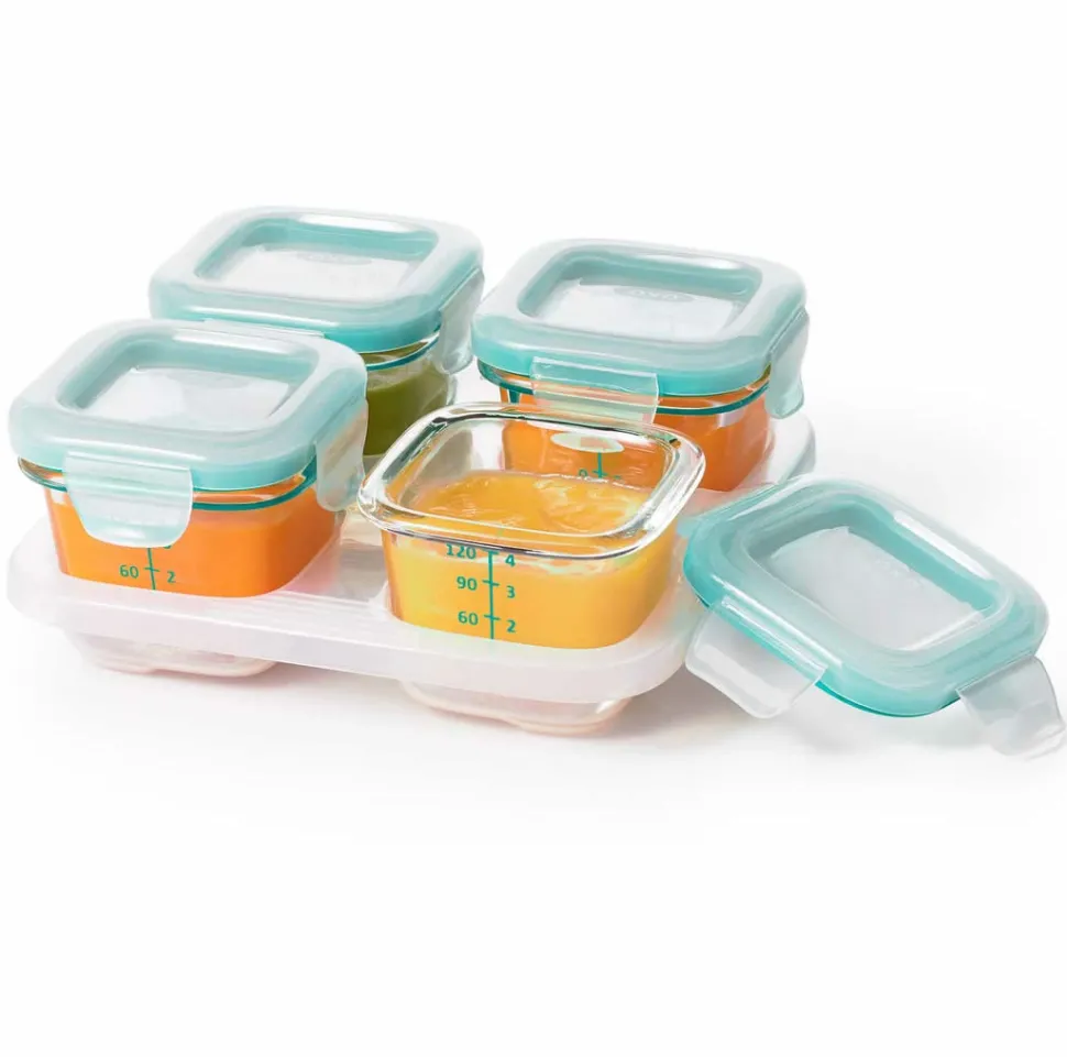OXO Tot Glass Baby Blocks Freezer Storage Containers, 4 Oz - Teal