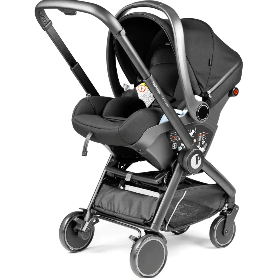 Peg Perego City Loop Double Stroller + Primo Viaggio Lounge Travel System Bundle - Black / True Black / True Black