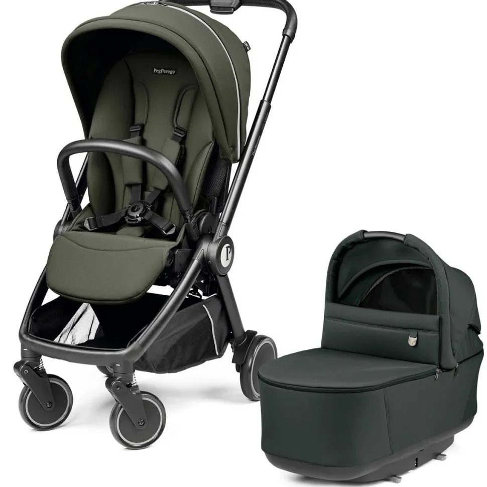 Peg Perego City Loop Stroller + Pop Up Bassinet With Stand Bundle - Black / Metal / Metal