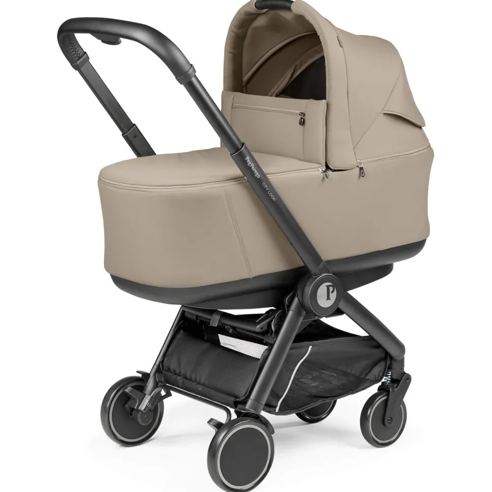 Peg Perego City Loop Stroller + Pop Up Bassinet With Stand Bundle - Black / Metal / Metal