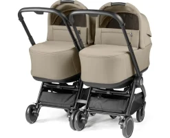 Peg Perego City Loop Twin Stroller + Pop Up Bassinet With Stand Bundle - Black / Metal / Metal