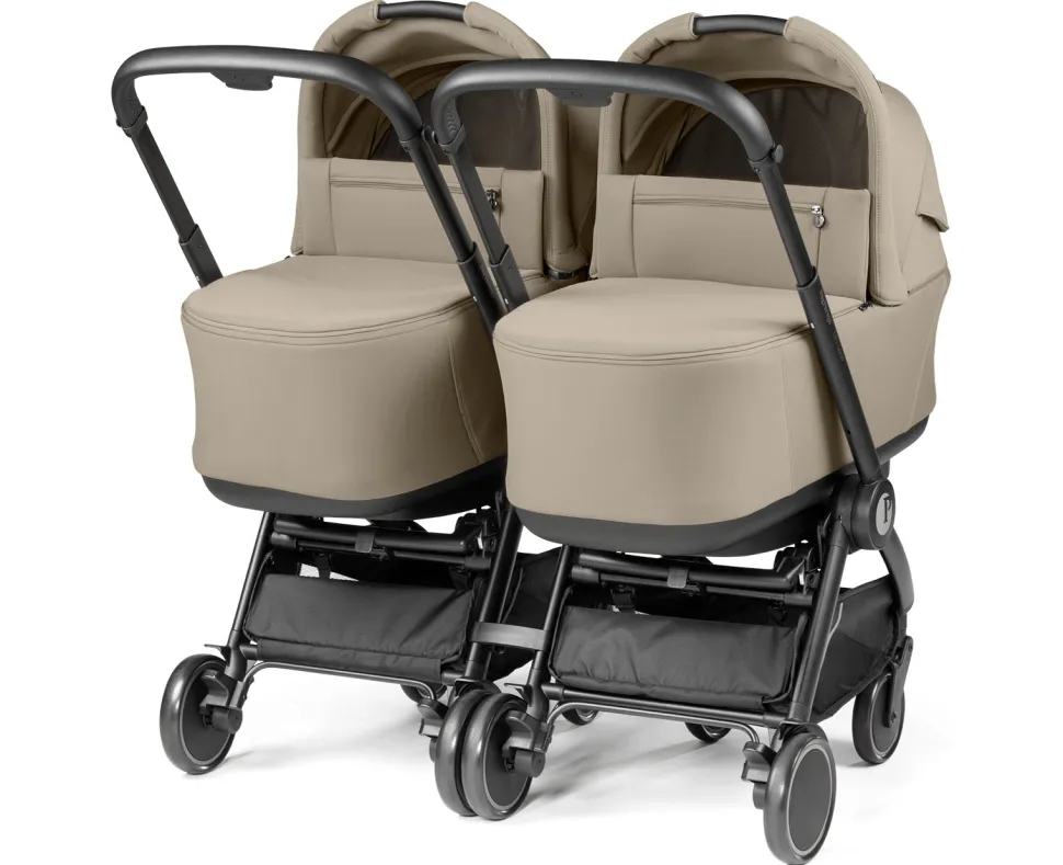 Peg Perego City Loop Twin Stroller + Pop Up Bassinet With Stand Bundle - Black / Metal / Metal