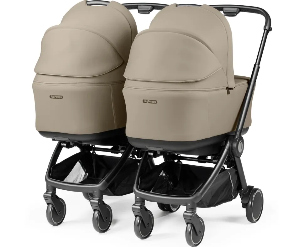 Peg Perego City Loop Twin Stroller + Pop Up Bassinet With Stand Bundle - Black / Metal / Metal