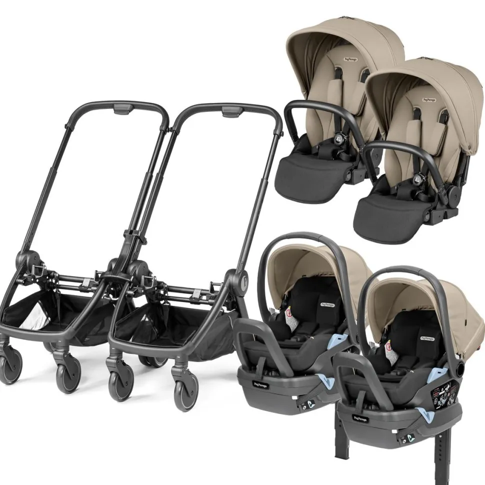 Peg Perego City Loop Twin Stroller + Primo Viaggio Lounge Travel System Bundle - Black / Vanilla Blend / Vanilla Blend
