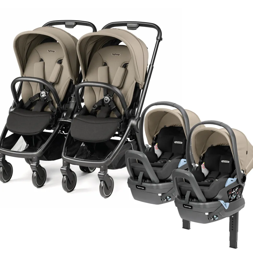 Peg Perego City Loop Twin Stroller + Primo Viaggio Lounge Travel System Bundle - Black / Vanilla Blend / Vanilla Blend