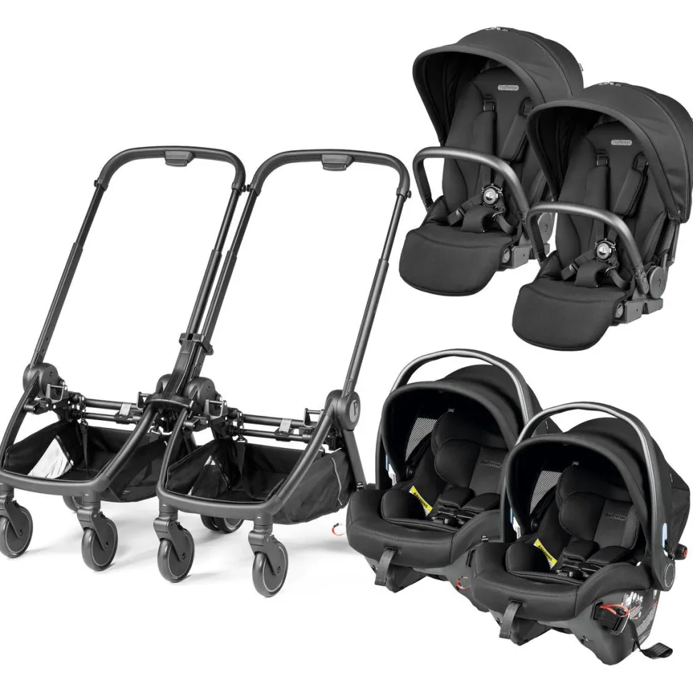 Peg Perego City Loop Twin Stroller + Primo Viaggio Urban Mobility Travel System Bundle - Black / True Black / True Black