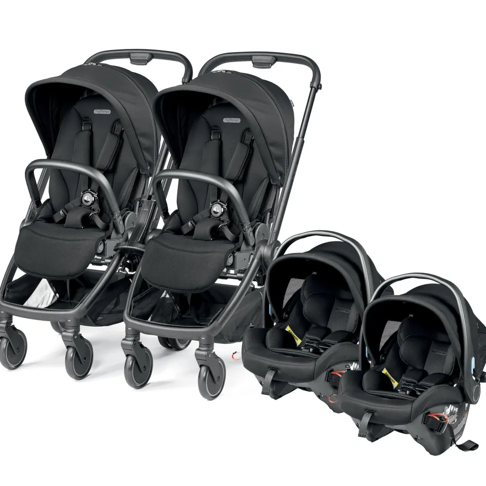Peg Perego City Loop Twin Stroller + Primo Viaggio Urban Mobility Travel System Bundle - Black / True Black / True Black