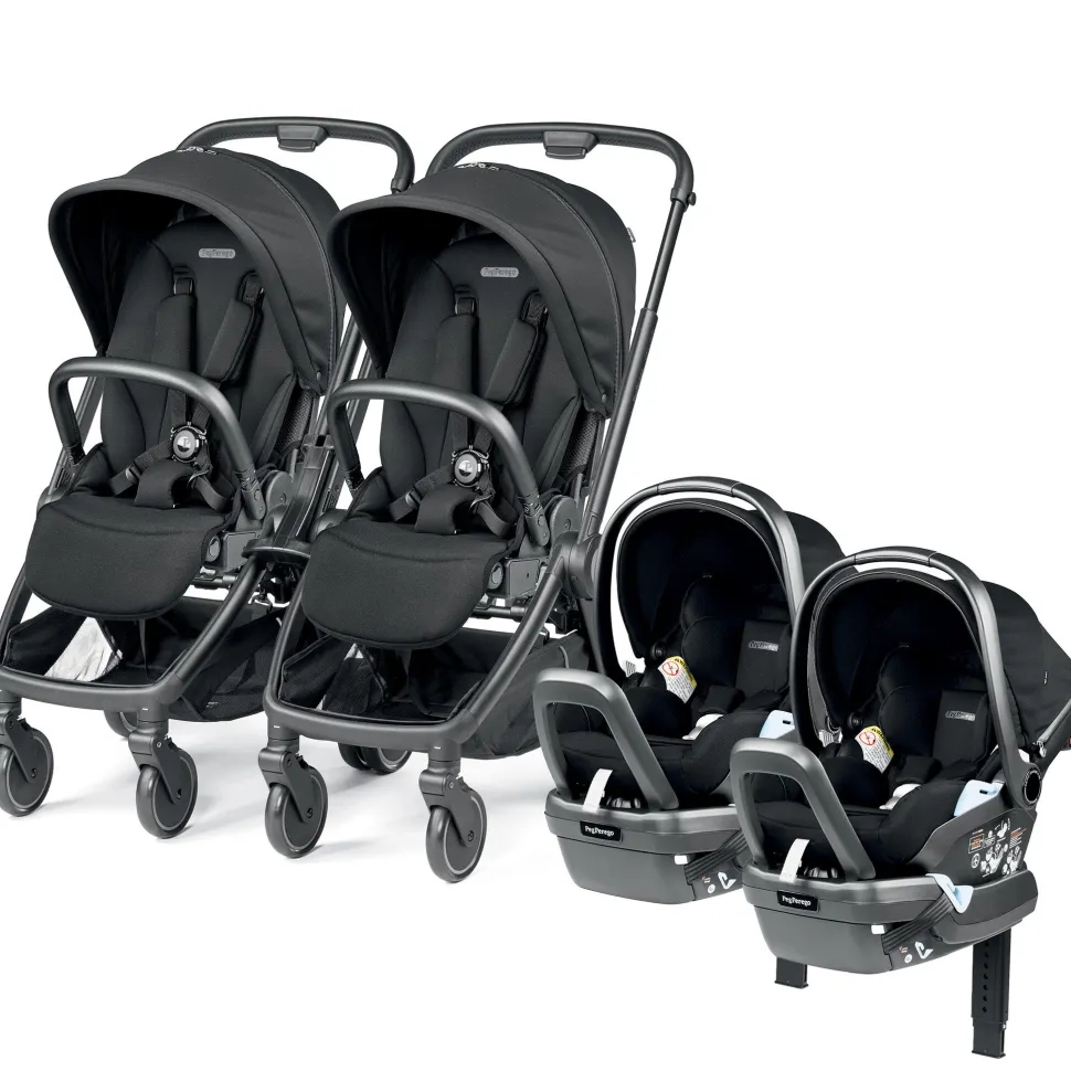 Peg Perego City Loop Twin Stroller + Primo Viaggio Lounge Travel System Bundle - Black / True Black / True Black