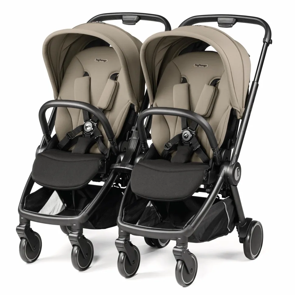 Peg Perego City Loop Twin Stroller + Primo Viaggio Lounge Travel System Bundle - Black / True Black / True Black