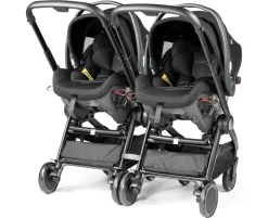 Peg Perego City Loop Twin Stroller + Primo Viaggio Lounge Travel System Bundle - Black / True Black / True Black
