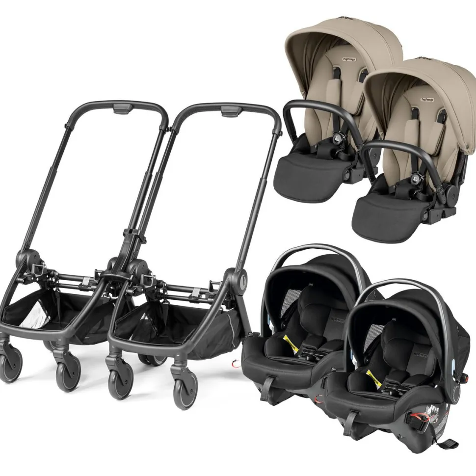 Peg Perego City Loop Twin Stroller + Primo Viaggio Urban Mobility Travel System Bundle - Black / Vanilla Blend / True Black
