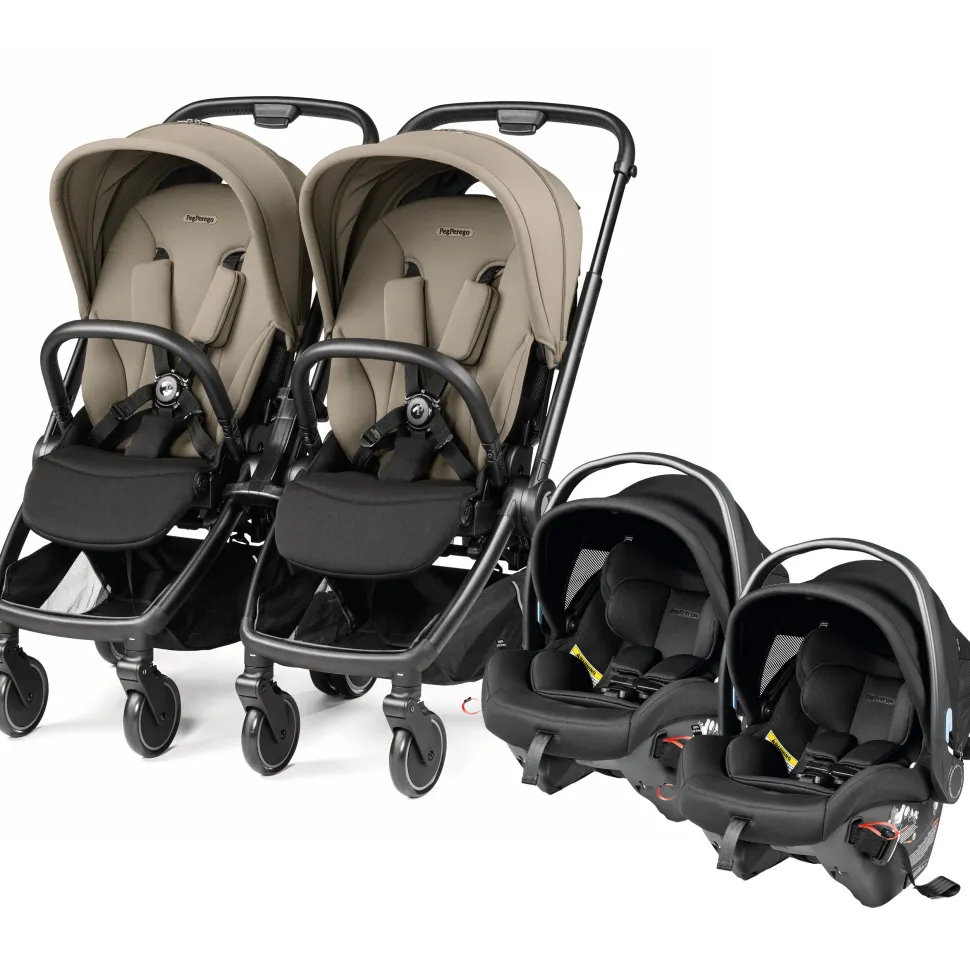 Peg Perego City Loop Twin Stroller + Primo Viaggio Urban Mobility Travel System Bundle - Black / Vanilla Blend / True Black