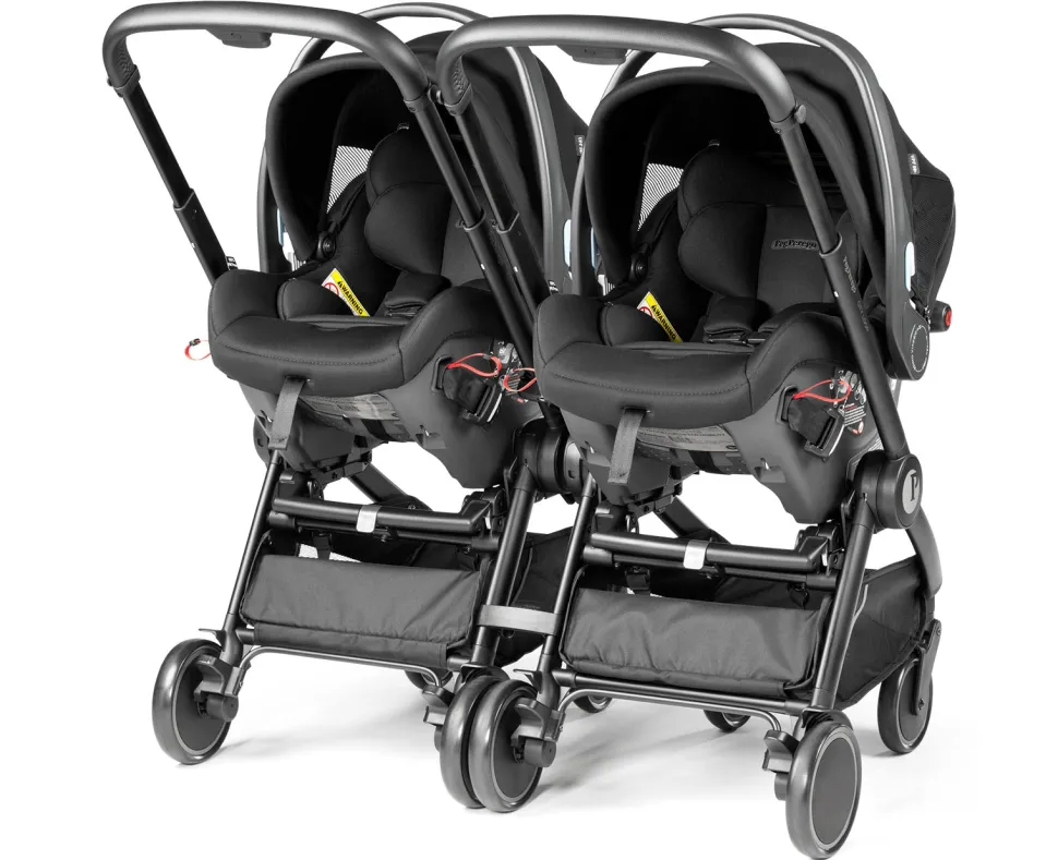 Peg Perego City Loop Twin Stroller + Primo Viaggio Lounge Travel System Bundle - Black / Metal / Metal