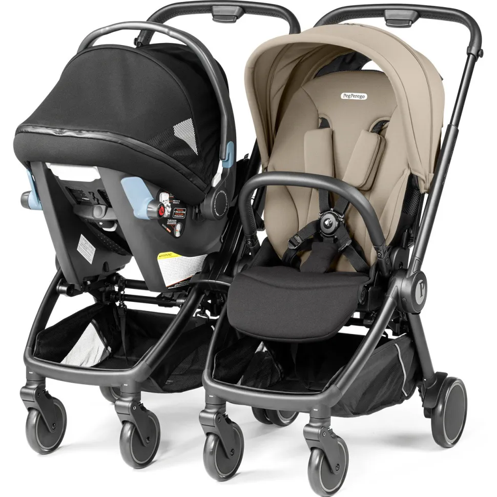 Peg Perego City Loop Twin Stroller + Primo Viaggio Lounge Travel System Bundle - Black / Metal / Metal