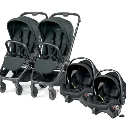 Peg Perego City Loop Twin Stroller + Primo Viaggio Urban Mobility Travel System Bundle - Black / Metal / True Black