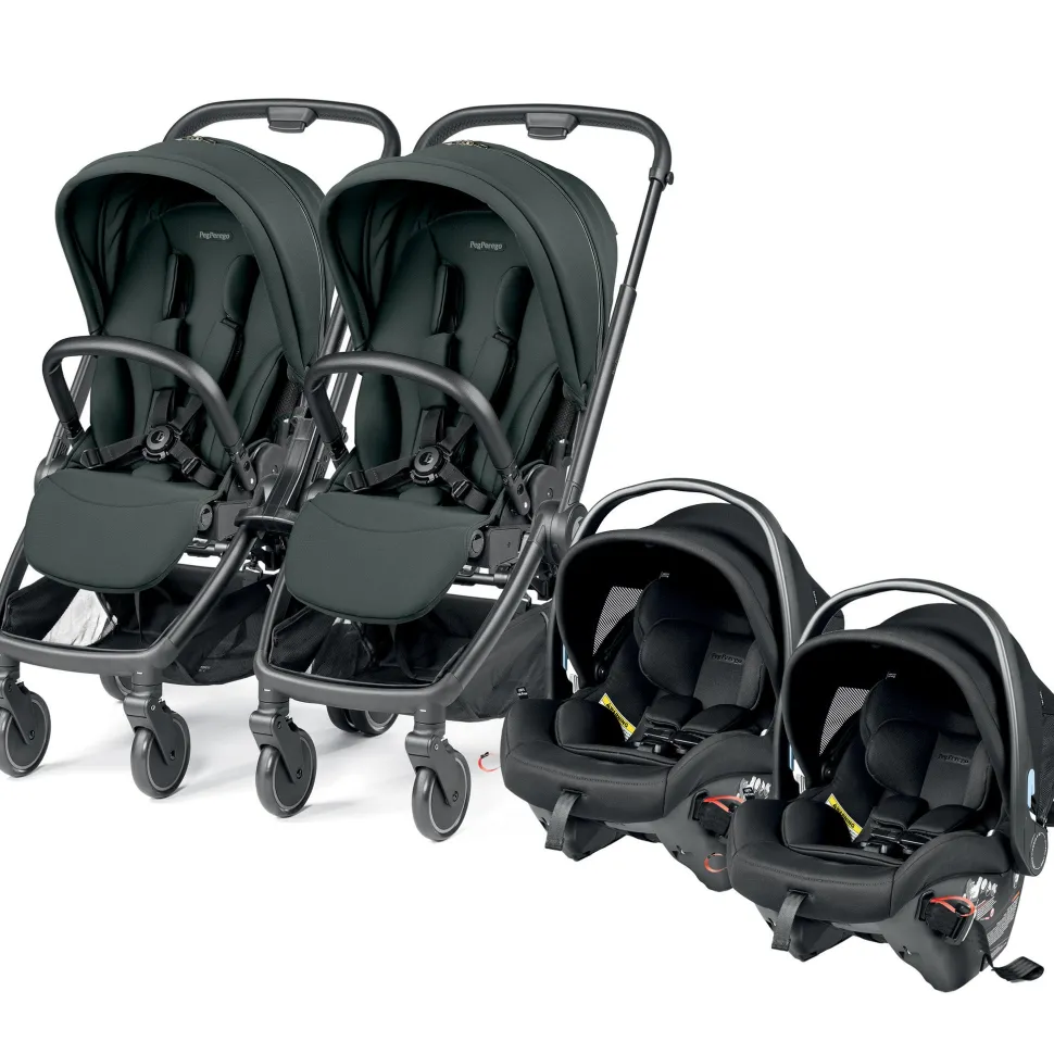 Peg Perego City Loop Twin Stroller + Primo Viaggio Urban Mobility Travel System Bundle - Black / Metal / True Black
